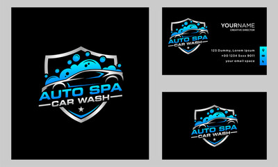 Car wash and Detailing vector logo template illustration. business card design
