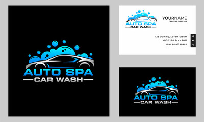 Car wash auto spa logo design and business card template inspiration	