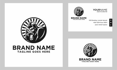 gorilla logo design vector with business card design template © Locho99