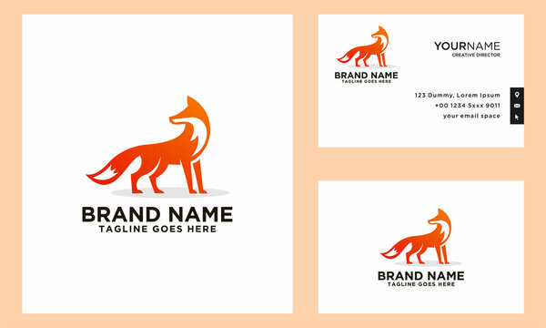 red fox logo vector  with business card design template