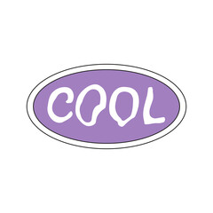 Purple sticker with positive phrase cool. Vector colorful element in 1990s style. Retro object isolated on a white background