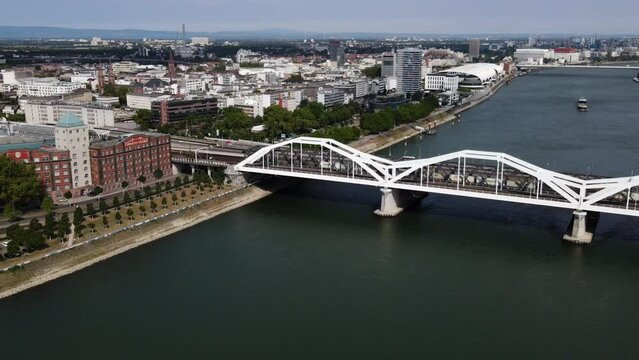  Aerial view on Ludwigshafen at Rhine in Germany