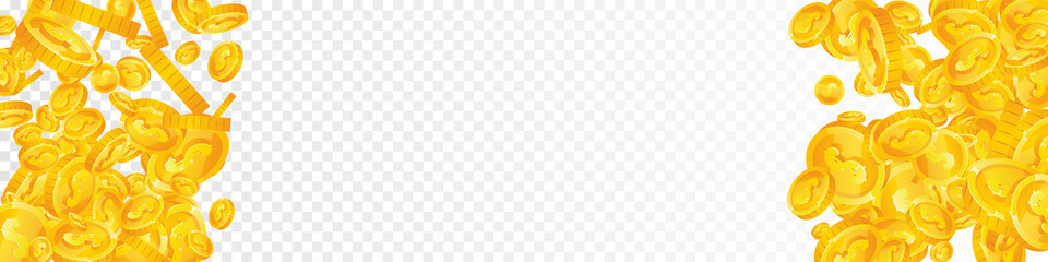 American dollar coins falling. Beautiful scattered USD coins. USA money. Resplendent jackpot, wealth or success concept. Vector illustration.