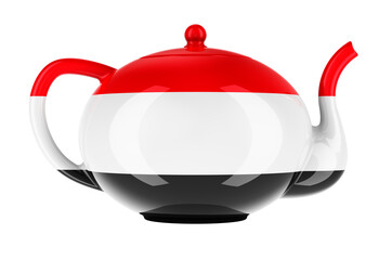Teapot with Yemeni flag, 3D rendering