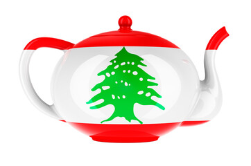 Teapot with Lebanese flag, 3D rendering
