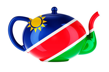 Teapot with Namibian flag, 3D rendering