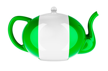 Teapot with Nigerian flag, 3D rendering