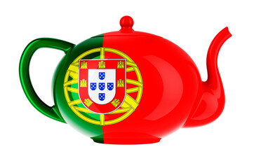 Teapot with Portuguese flag, 3D rendering