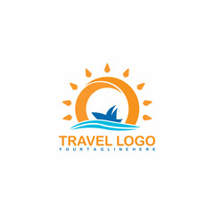 A boat travel island beach logo stock vector