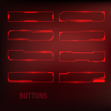 Techno-futuristic, style, sci-fi red button set, hi-tech information set badge