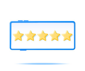 3D Smartphone with Customer Feedback Isolated. Reviews Toy Round Star in Phone Realistic Render. Testimonials, Rating, Feedback, Survey, Quality and Review. Achievements or Goal. Vector Illustration