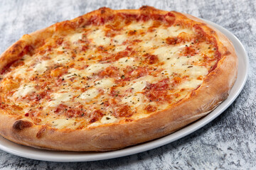 fresh pizza on the white plate