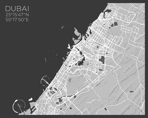 Dubai Map - abstract monochrome design for interior posters, wallpaper, wall art, or other printing products. Vector illustration