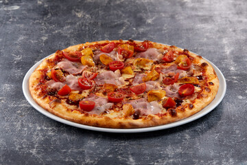 fresh pizza on the white plate