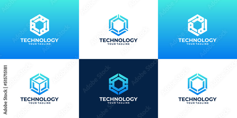 Wall mural set of creative technology hexagon shape logo design.