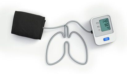 blood pressure monitor tube in the shape of Lung. Hypertension on concept. 3d illustration.