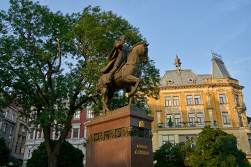 King Danylo Halytsky monument in Lviv, Ukraine