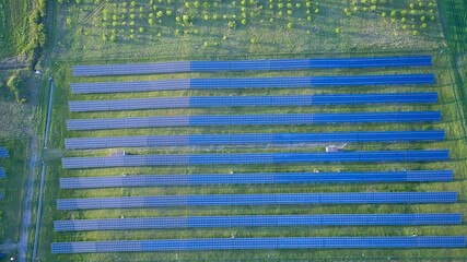 Fields with solar panels to generate solar electricity to save the ecology of the planet.