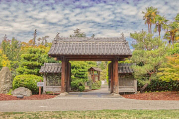 San Jose Japanese Friendship Park During Cloudy Day - obrazy, fototapety, plakaty