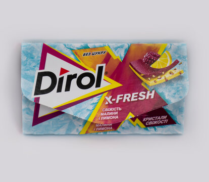 April 3, 2022, Ukraine city Kyiv chewing gum from the company Dirol on a light background