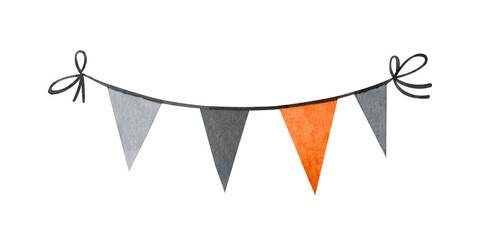 colorful flag banner string isolated on white. watercolor illustration, halloween and party props concept