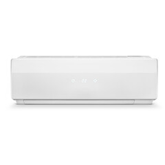 Front view of a white modern air conditioner, isolated on white