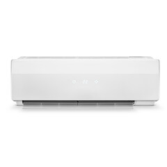Front view of a white modern air conditioner, isolated on white