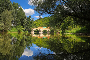 Fototapeta na wymiar historical river Werra bridge in Creuzburg