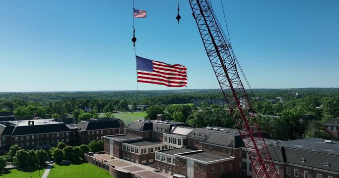 American Flags on a Crane