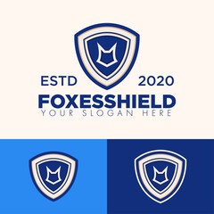simple minimalist fox head shield logo design