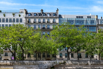 Paris, ancient buildings at Bastille, typical facades, view from the public garden of the harbor
 - obrazy, fototapety, plakaty