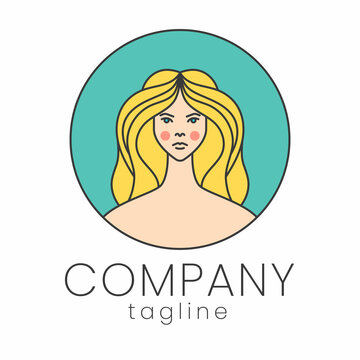 Logo with the image of a girl for a beauty salon. Logo with the image of a girl with red cheeks. Logo icon for the beauty and fashion industry