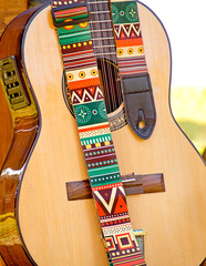 detail of the body of a 10 string guitar