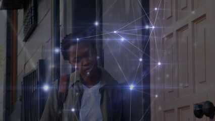 Animation of connections over happy african american twins women using smartphones - Powered by Adobe