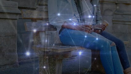 Animation of connections over happy african american twins women using smartphones - Powered by Adobe