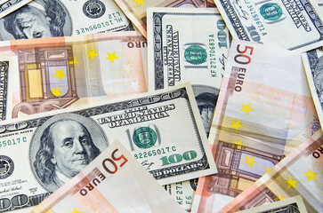 Dollar and euro banknotes. Background
