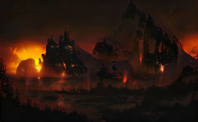 fantasy background, beautiful acrylic painting, stylized painting, unusual fantasy landscape, landscape painting, abstract landscape 3d render