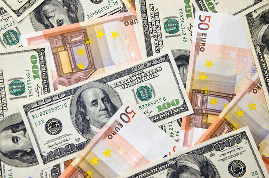 Dollar and euro banknotes. Background
