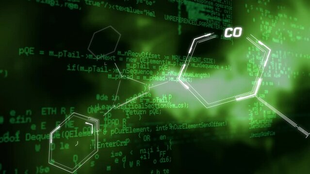 Animation of chemical formulas and data processing in green digital space