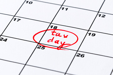 1040 individual tax form, money, calculator and red marker. Tax day. Business concept