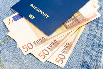 Obraz premium Passports and money. Travel concept. Close up wiev