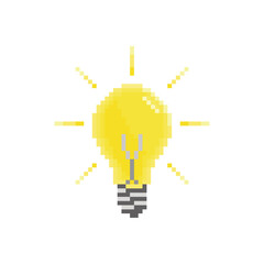 Lamp vector icon with rays. Pixel art. 8 bit logo. eps10