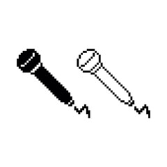 Microphone vector icon. Black and white set. Pixel art. 8 bit logo. eps10