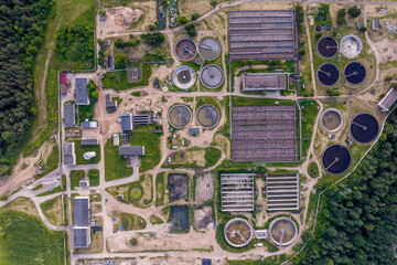 aerial view modern wastewater sewage treatment plant of the city
