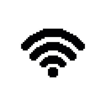 Wi-Fi - black vector icon. Pixel art. 8 bit logo. eps10