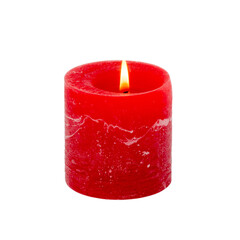 Red candle with a flame. Isolated on a white background