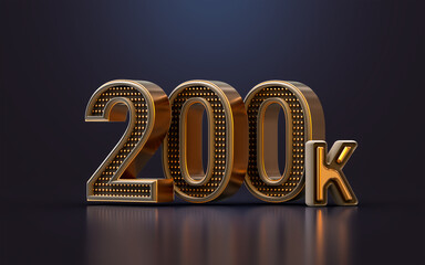 gold luxury Thank you for 200k followers online social banner happy celebration 3d render