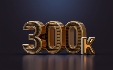 gold luxury Thank you for 300k followers online social banner happy celebration 3d render