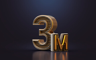 gold luxury Thank you for 3 millions followers online social banner happy celebration 3d render