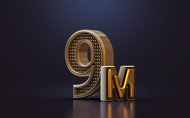 gold luxury Thank you for 9 millions followers online social banner happy celebration 3d render
